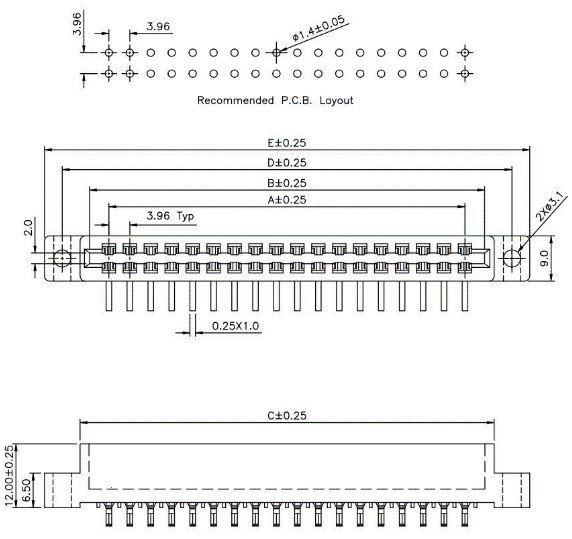 ECCR-XB3.0S0SB05 3.96MM Slot Right Angle DIP Connectors with mounting ears ECCR-XB3.0S0SB05 3.96MM Slot Right Angle DIP Connectors with mounting ears