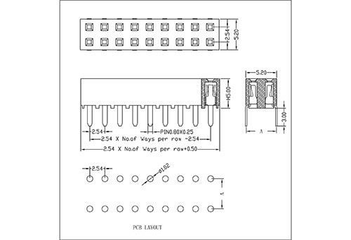 2.54mmFemale Header Dual RowCentipede Foot Type
