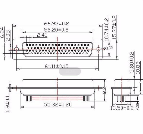 D-SUB PCB Female Four Row 78 Pin Straight